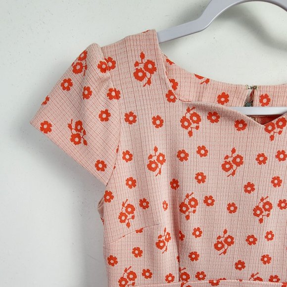 Handmade Pink and Orange Modest Prairie Midi Length Floral Print Dress Medium - Picture 6 of 12